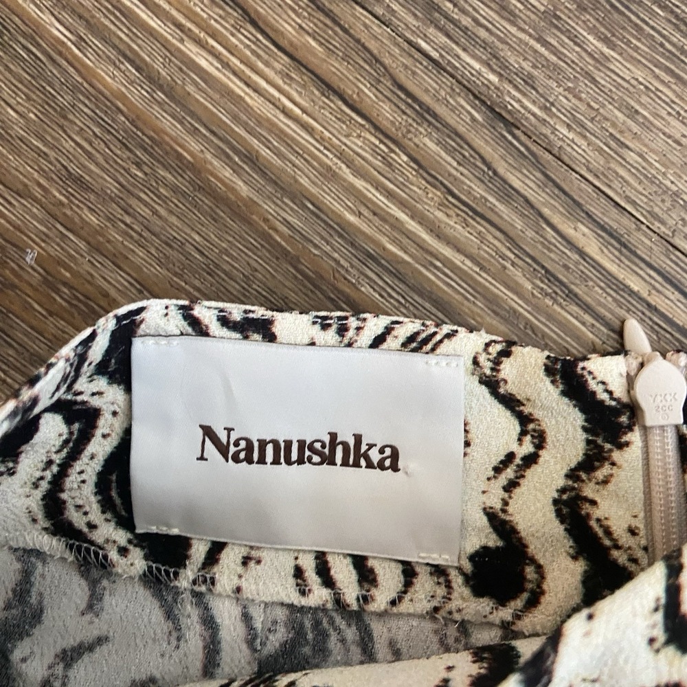 Nanushka Solice Printed Midi Faux Wrap Cut‎ Out Cream Brown Skirt Size XSMALL XS - Picture 5 of 7